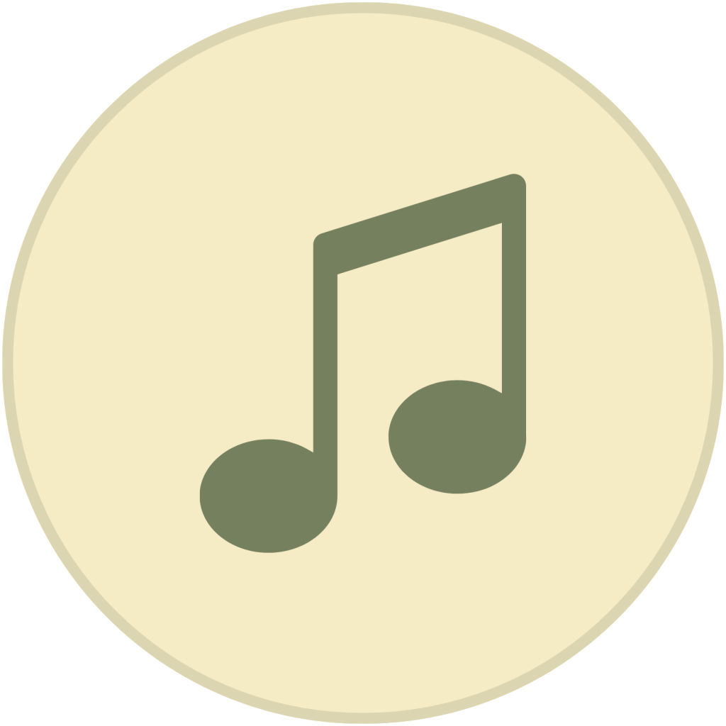 Green beamed music note icon inside a light yellow circle.