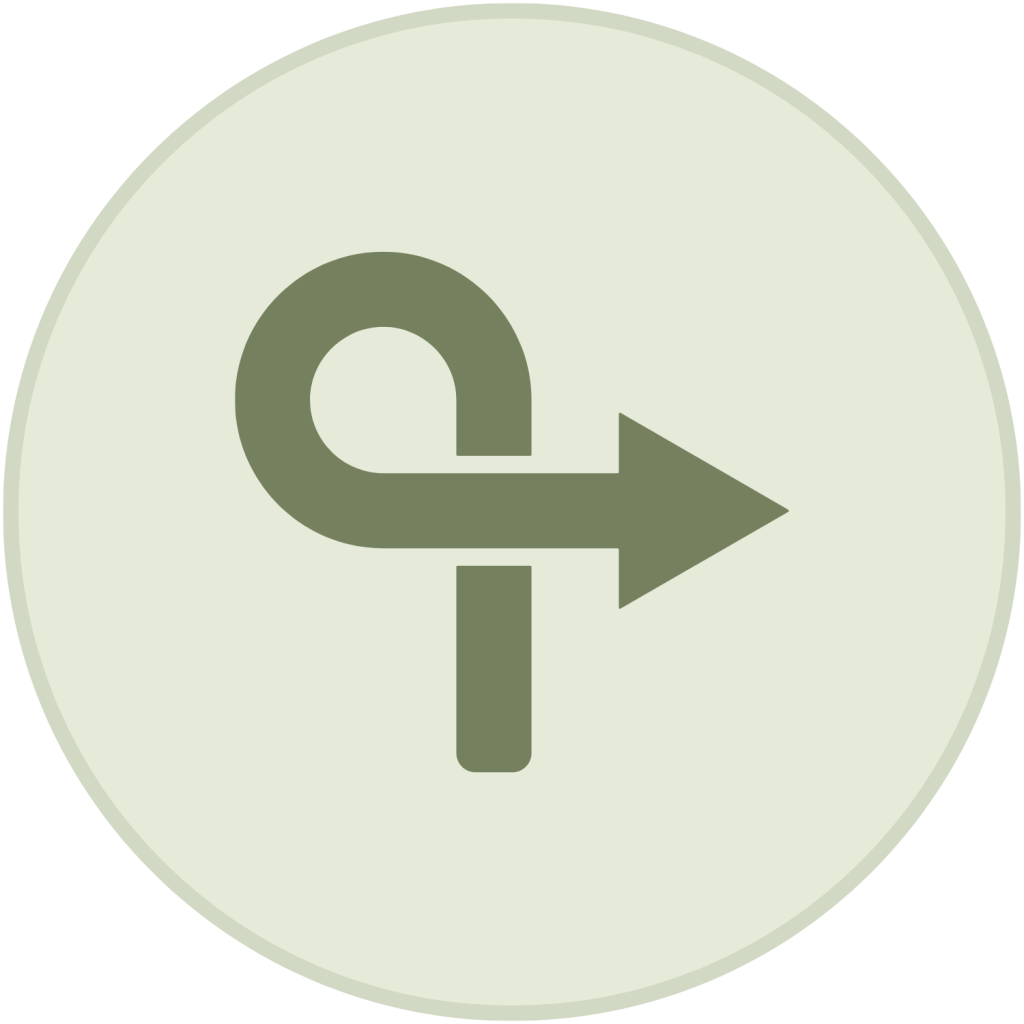 Green loop-around arrow icon pointing right inside a light green circle.