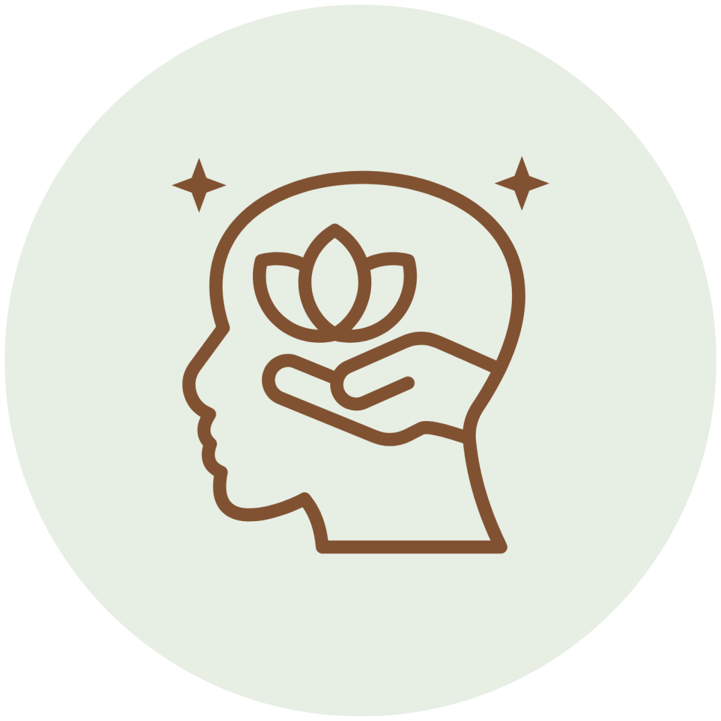 A brain relaxed icon, centered in a light green circle.