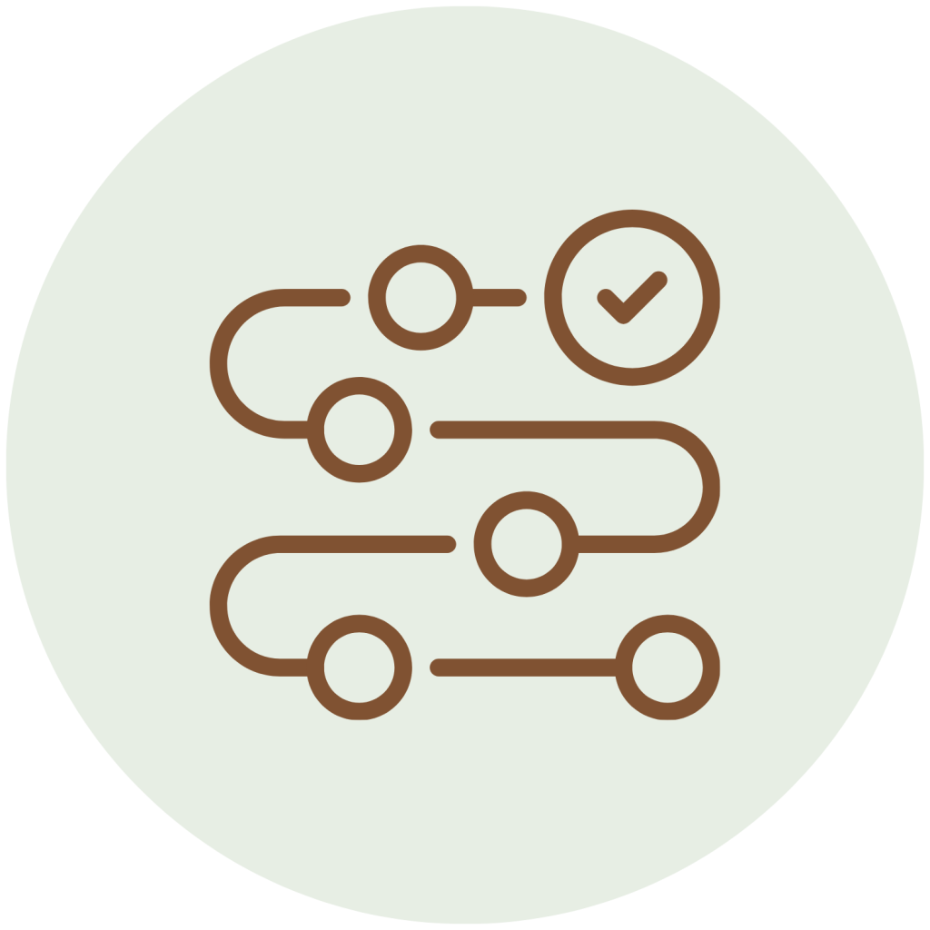 A timeline icon, centered in a light green circle.