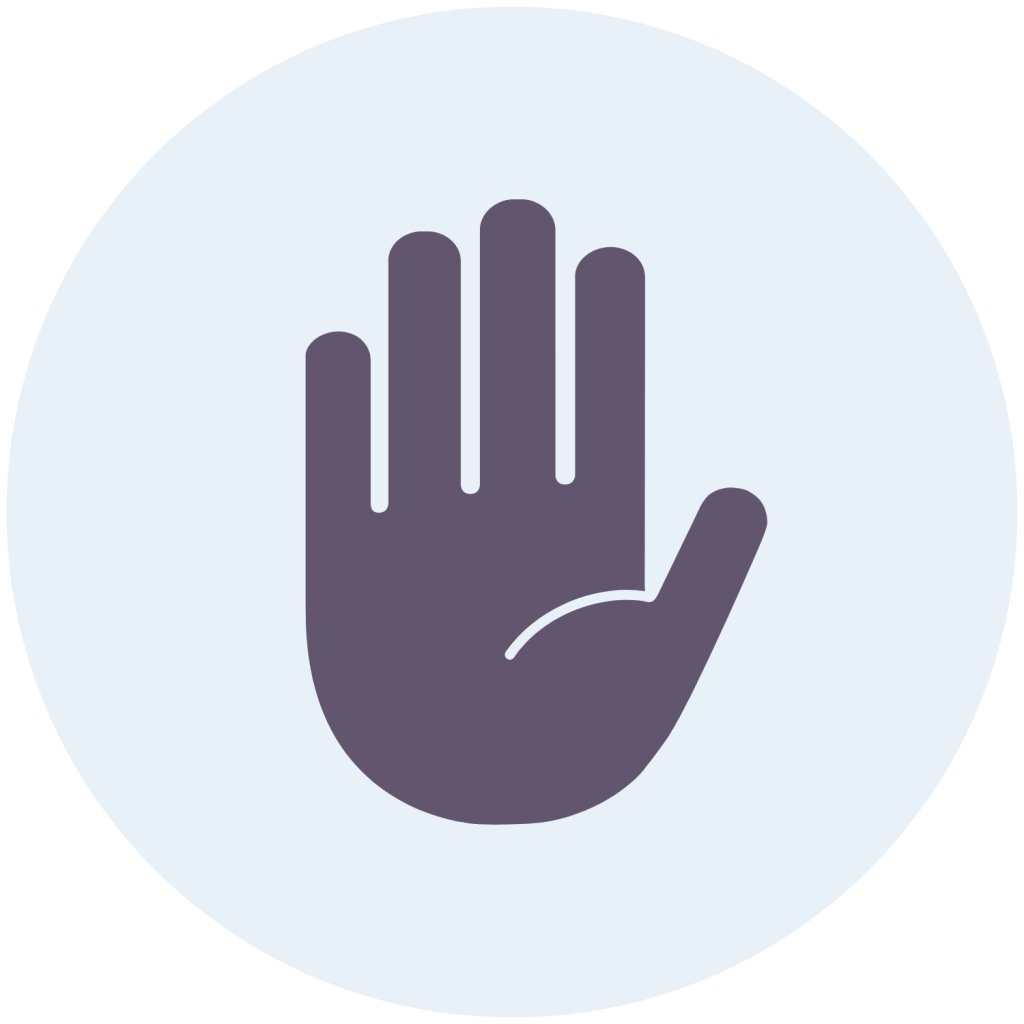 This is a flat vector icon of a raised hand (or open palm) inside a circular frame.