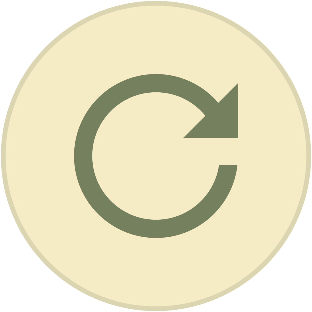 Green clockwise circular arrow reload or refresh icon inside a light beige circle.