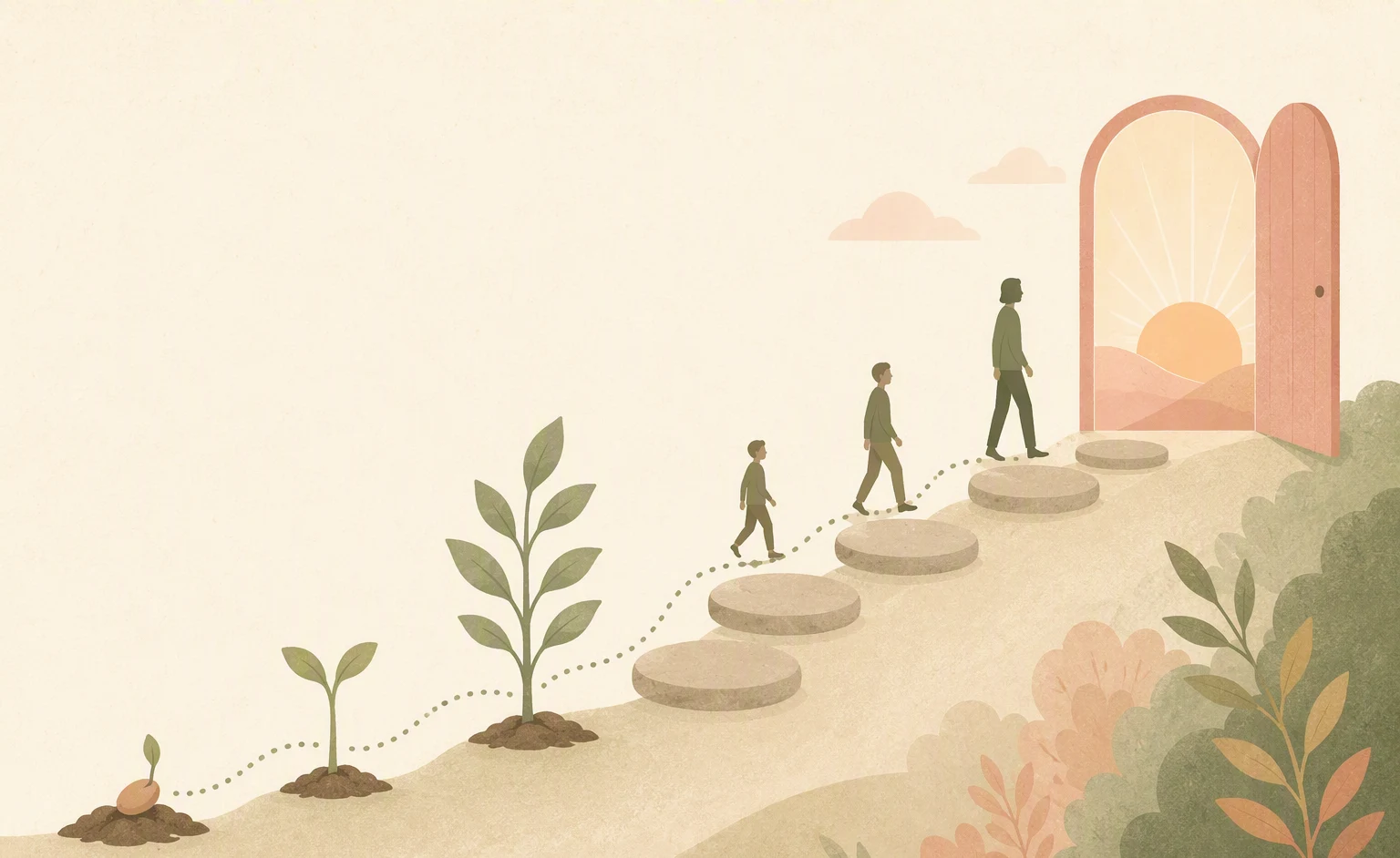 Journey from seed to open door, symbolizing character growth and other key elements of a story.