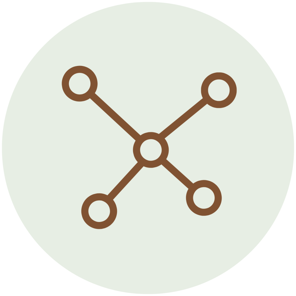 A lines and circle icon, centered in a light green circle.
