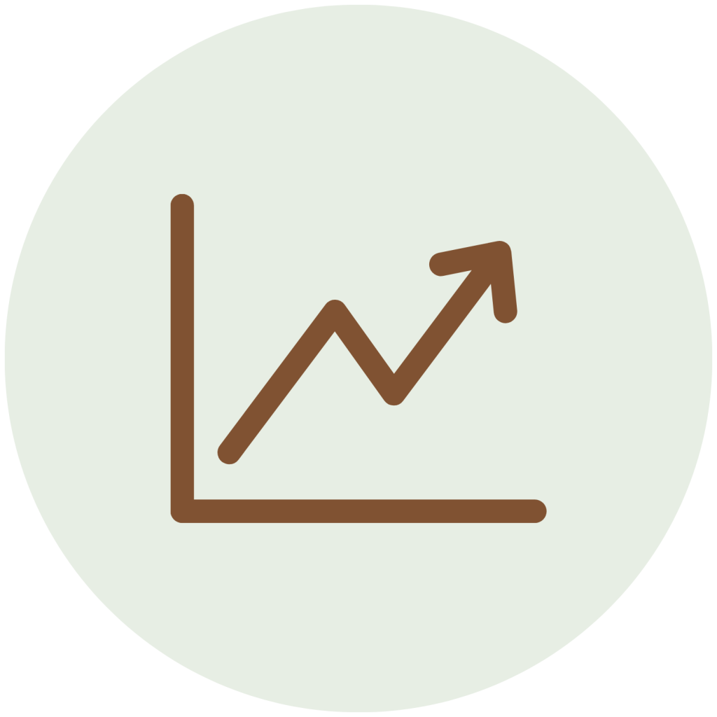 A graph icon, centered in a light green circle.