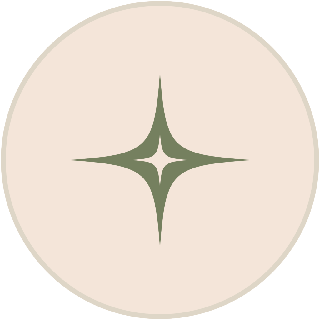 Green four-pointed sparkle star icon inside a light beige circle.