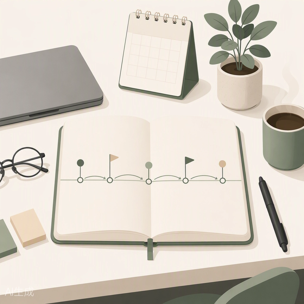 A flat lay with an open journal and tracking flags, illustrating organization benefits of journaling.