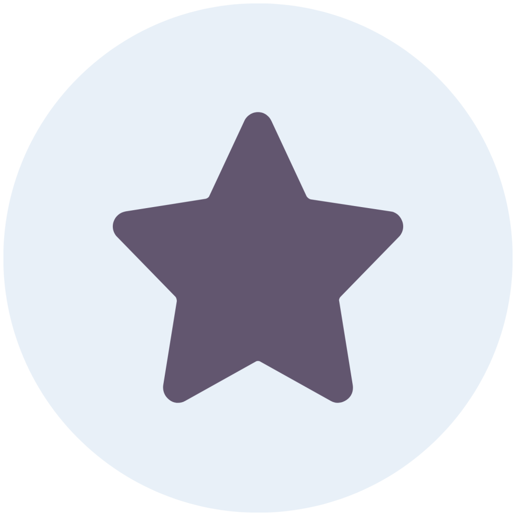 Five-pointed star icon inside a light blue circle.