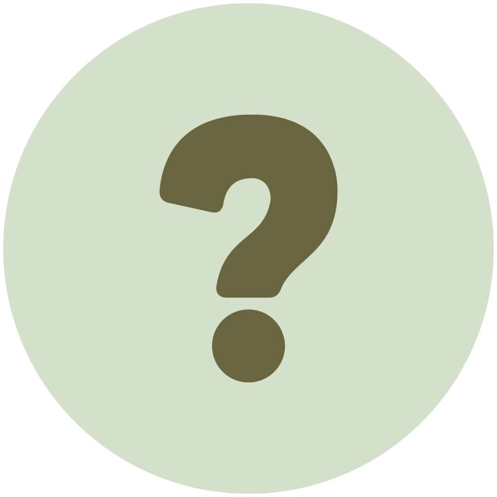 A green question mark on a light green circular background.