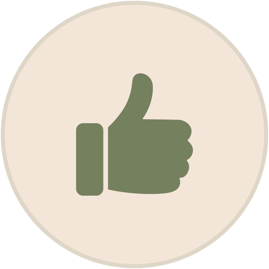 Green thumbs up icon inside a light beige circle.