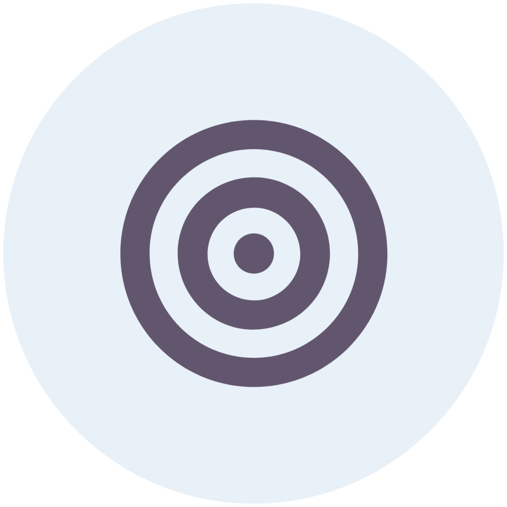 Bullseye target icon with concentric circles inside a light blue circle.