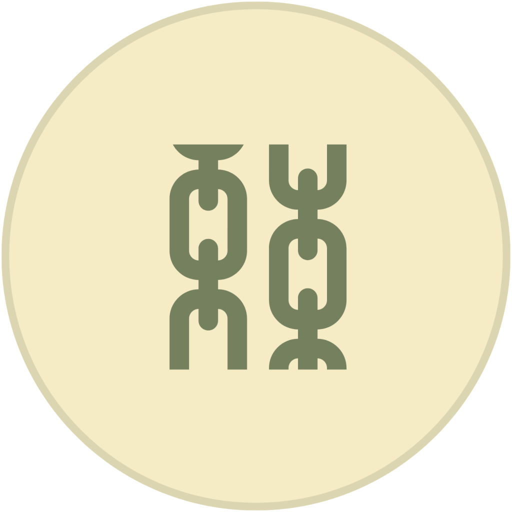 Green vertical chain links icon inside a light beige circle.