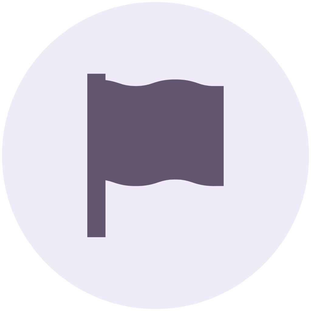 Waving flag on a flagpole icon inside a light purple circle.