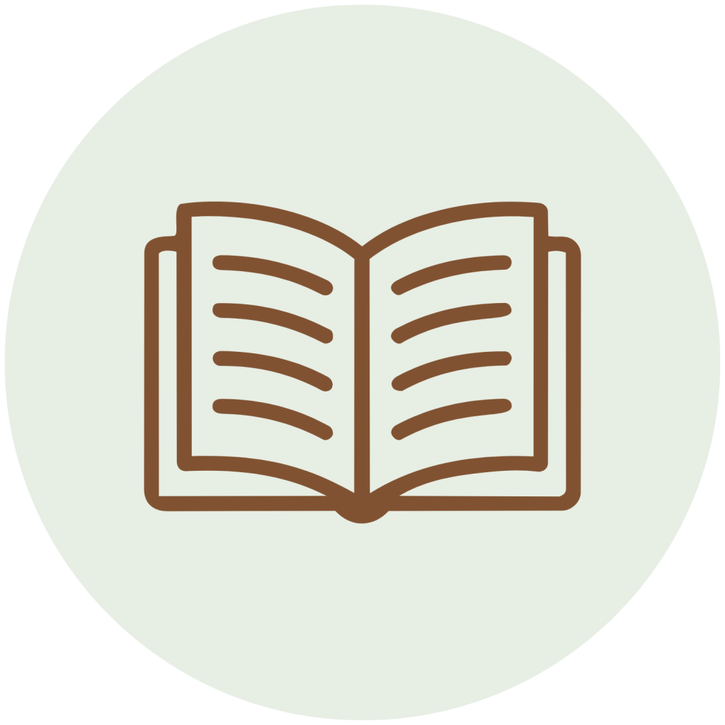 A book icon, centered in a light green circle.