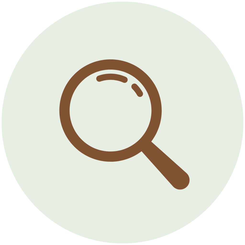 A magnifying glass icon, centered in a light green circle.