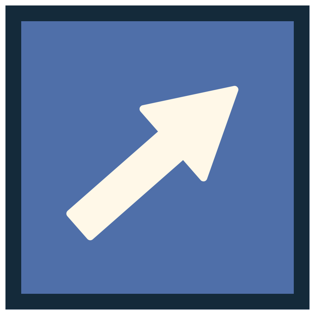 Off-white arrow pointing diagonally up and to the right inside a blue square with a dark blue border.