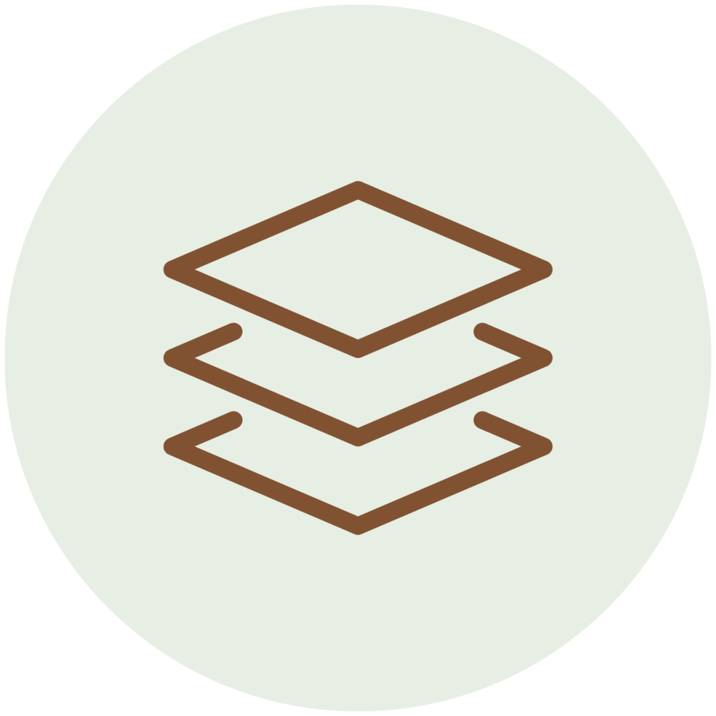 A layer icon, centered in a light green circle.