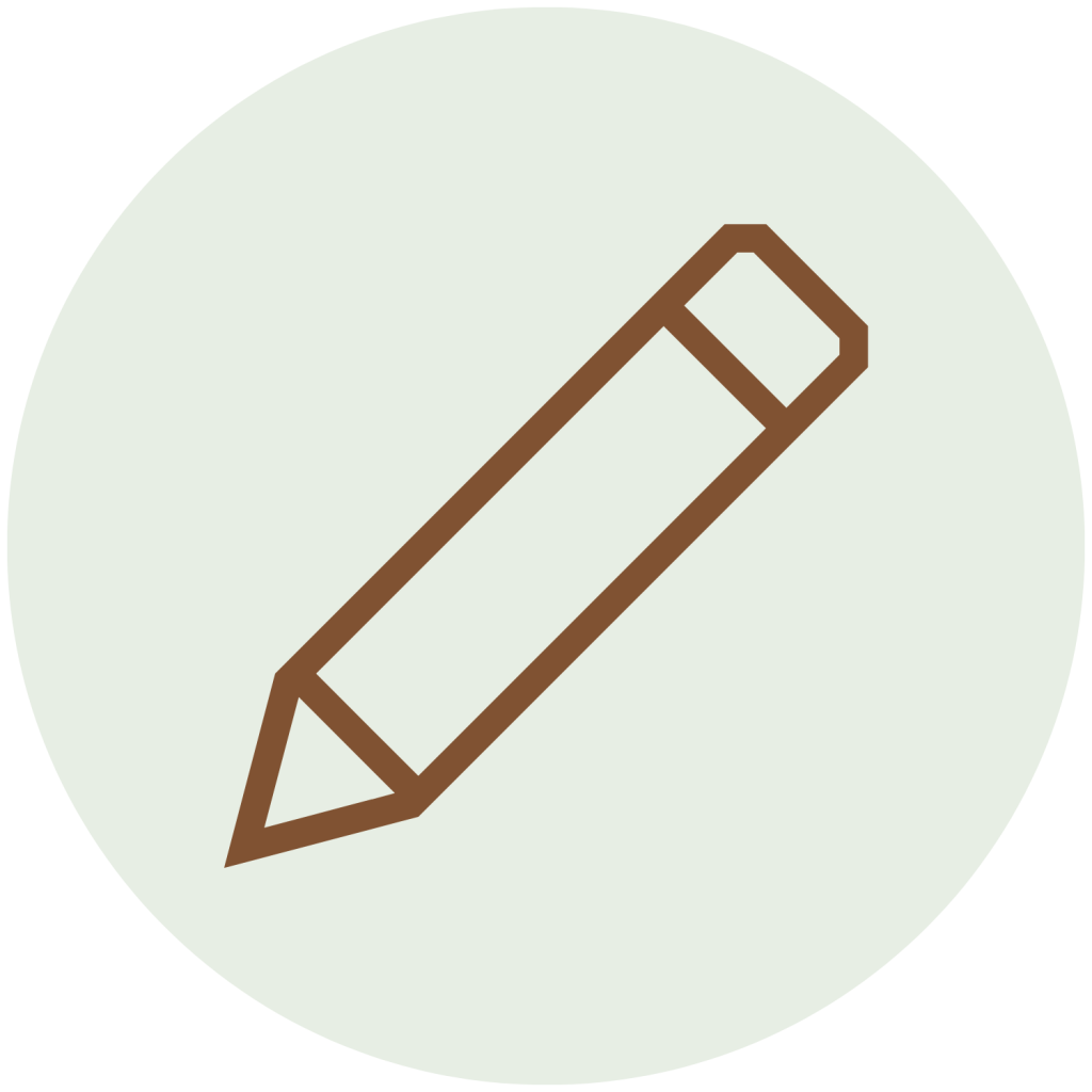 A pencil icon, centered in a light green circle.