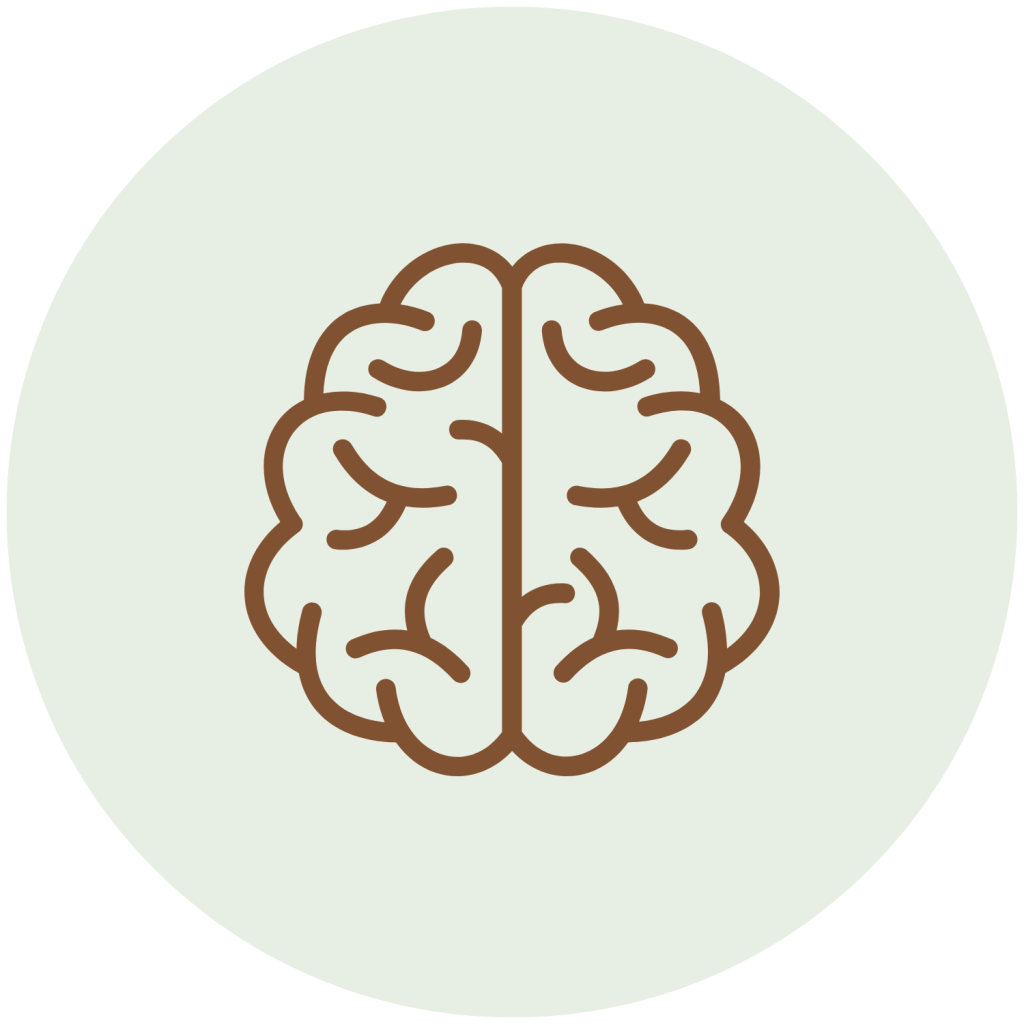A brain icon, centered in a light green circle.