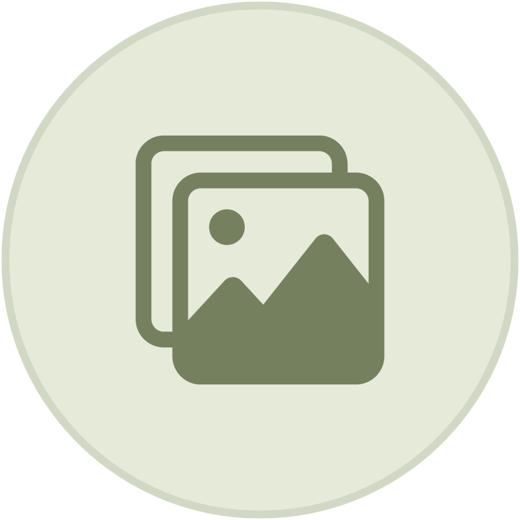 Green gallery photo cards icon inside a light green circle.