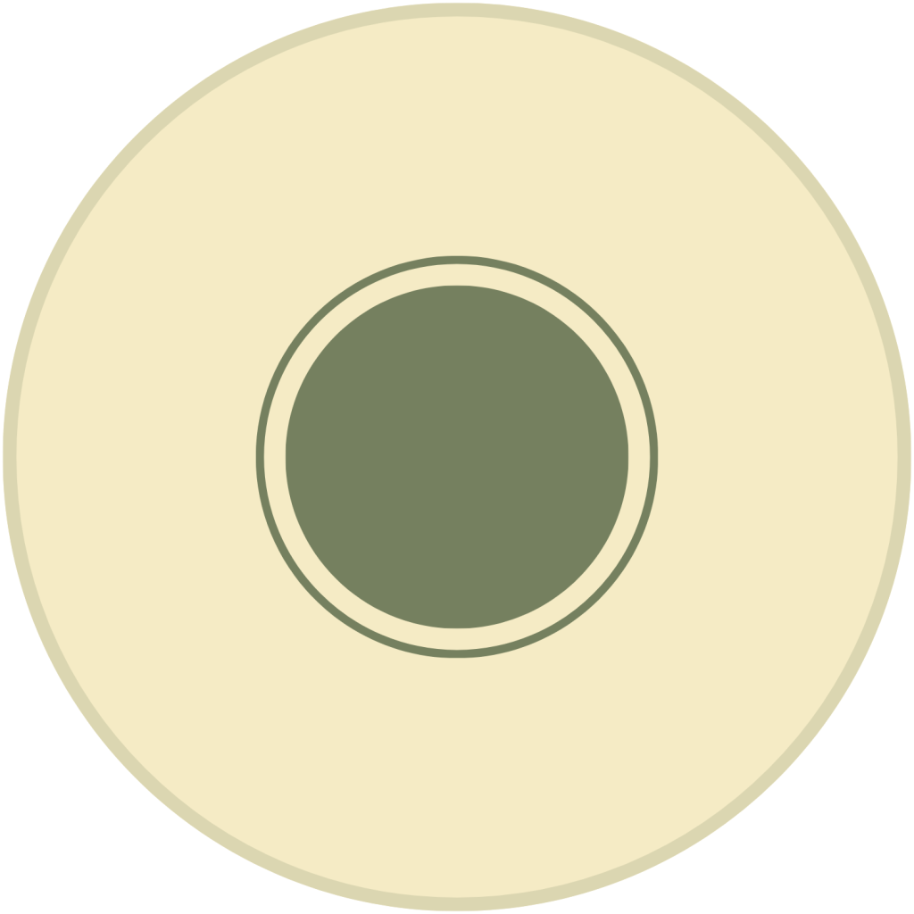 Green concentric circle emblem inside a light beige circle.