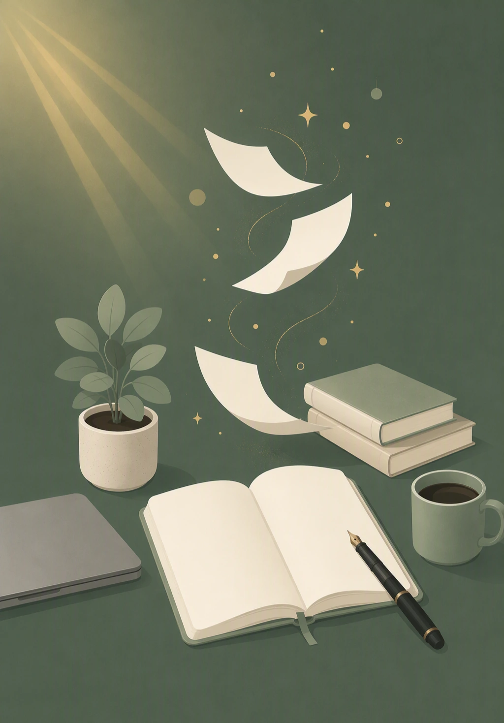 A serene desk with an open journal and a pen, highlighting the mental benefits of journaling.